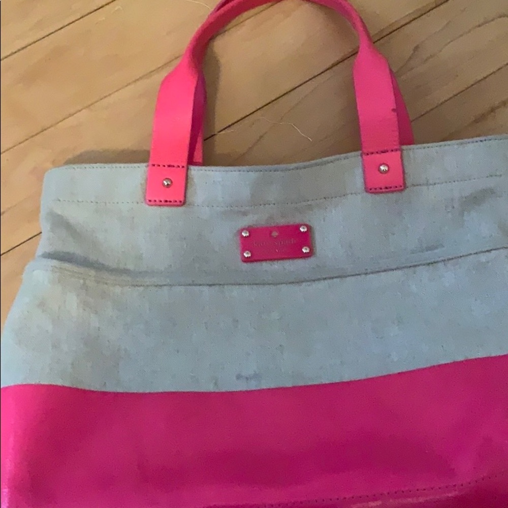 Adorable Kate Spade Neon pink and canvas tote